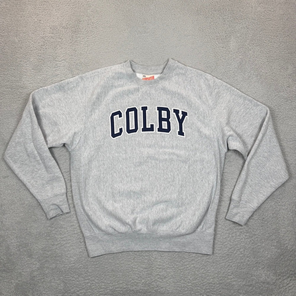 Vintage MV Sport Pro-Weave Colby College Sweatshirt Mens M Gray Crewneck Retro